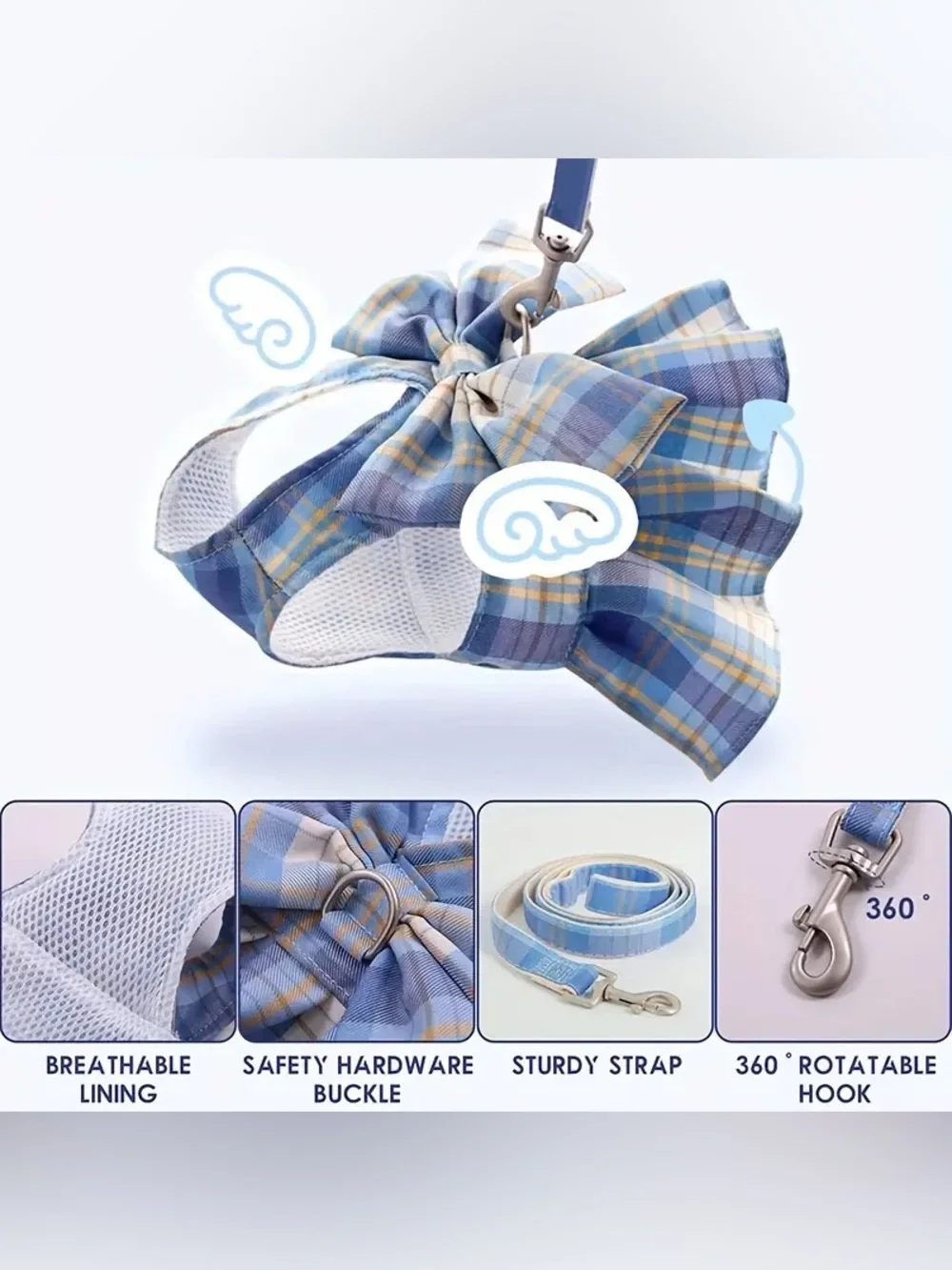 Plaid Bow Dog and Cat Leash yellow